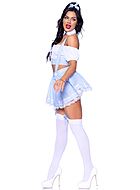 Schoolgirl, top and skirt costume, lace edge, buttons, cold shoulder, built-in garters, scott-checkered pattern